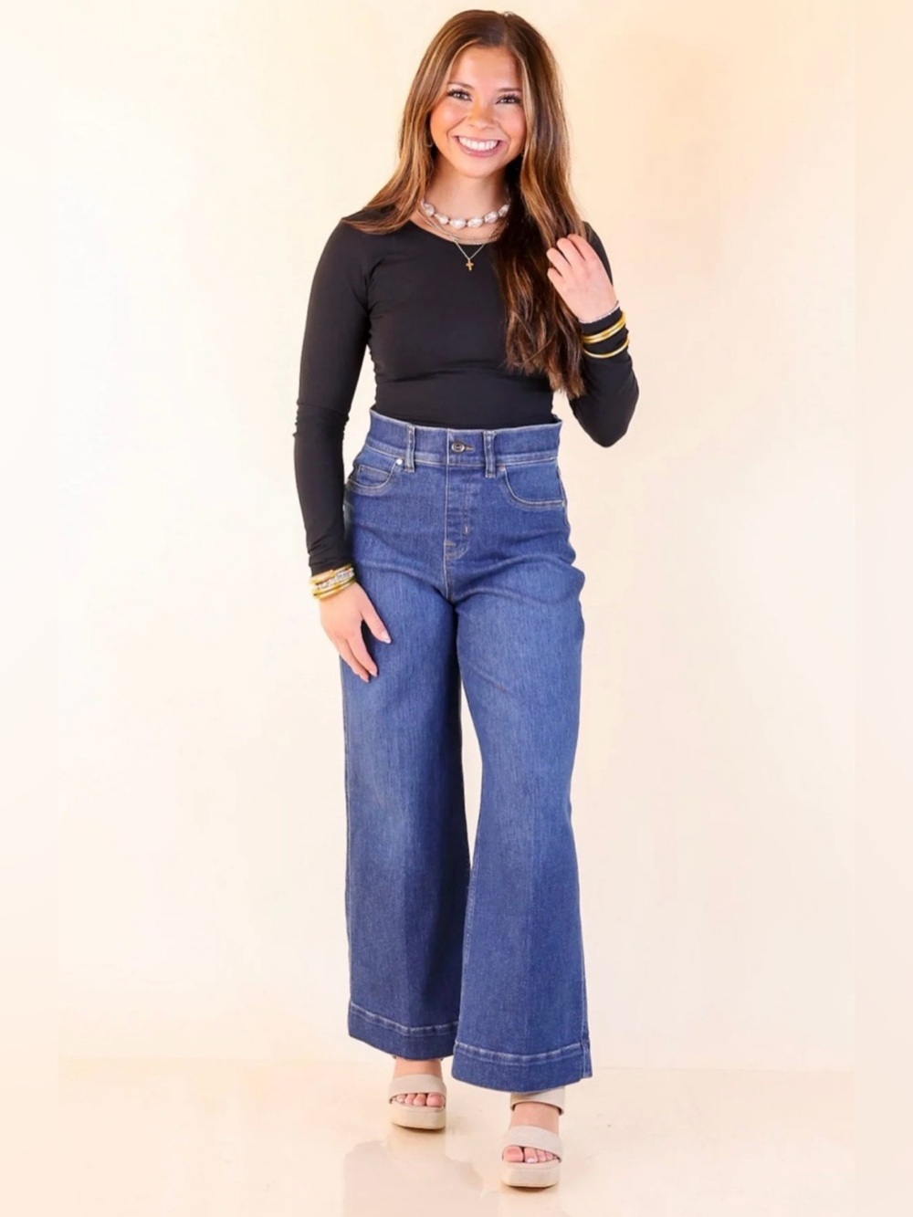SPANX Dark Wash Cropped Wide Leg Jeans NWOT